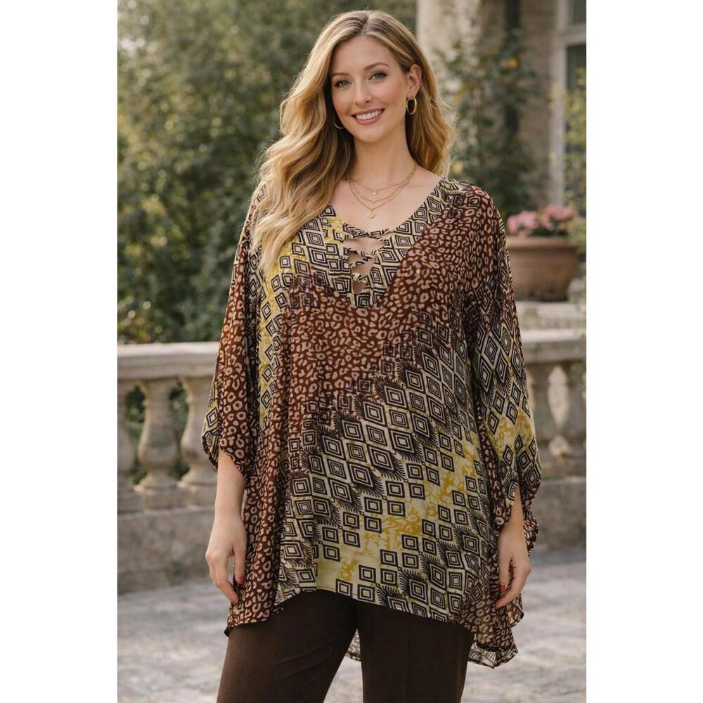 Catherine's Women's Green Brown  Diamond/Animal Sheer Lightweight Tunic, 4X